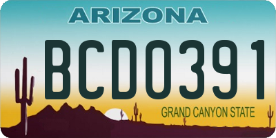 AZ license plate BCD0391