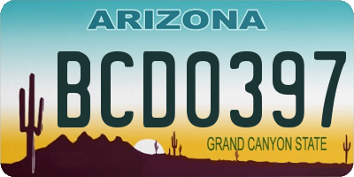 AZ license plate BCD0397