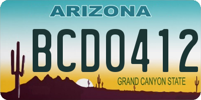 AZ license plate BCD0412