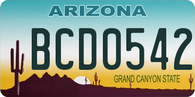 AZ license plate BCD0542