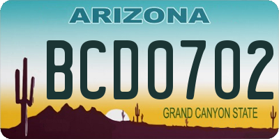 AZ license plate BCD0702