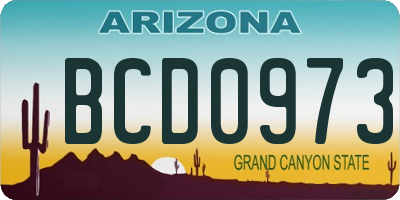 AZ license plate BCD0973