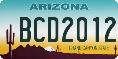 AZ license plate BCD2012