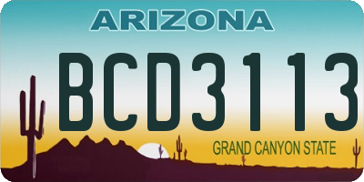 AZ license plate BCD3113