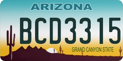 AZ license plate BCD3315