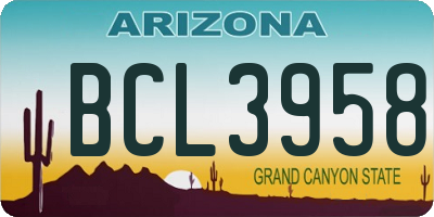 AZ license plate BCL3958