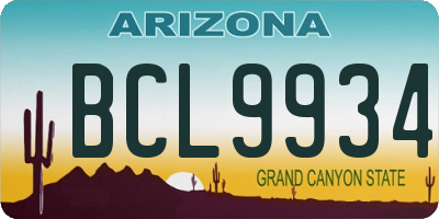 AZ license plate BCL9934