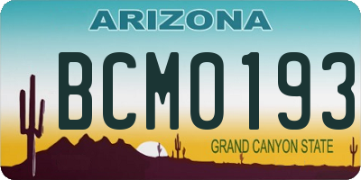 AZ license plate BCM0193