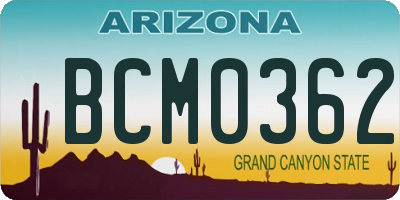 AZ license plate BCM0362