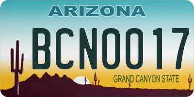 AZ license plate BCN0017