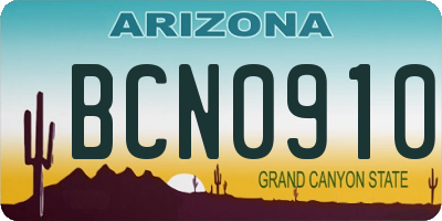 AZ license plate BCN0910