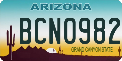 AZ license plate BCN0982