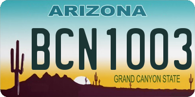 AZ license plate BCN1003