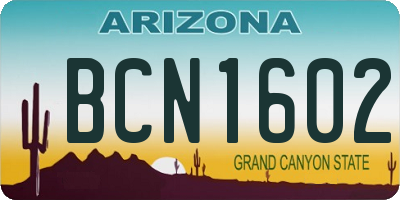 AZ license plate BCN1602