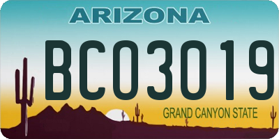 AZ license plate BCO3019