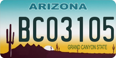 AZ license plate BCO3105