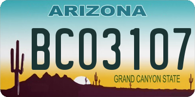 AZ license plate BCO3107