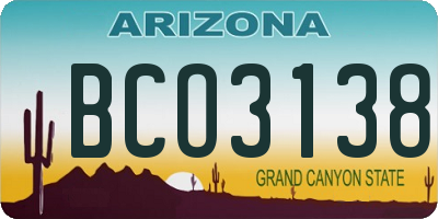 AZ license plate BCO3138