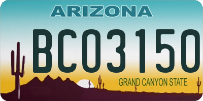 AZ license plate BCO3150