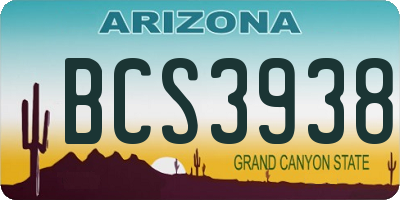 AZ license plate BCS3938