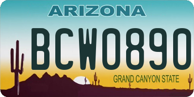AZ license plate BCW0890