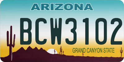 AZ license plate BCW3102