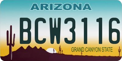 AZ license plate BCW3116