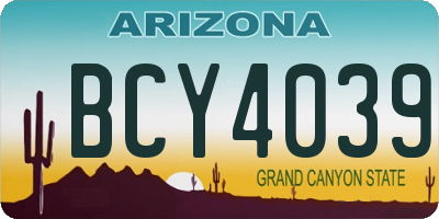 AZ license plate BCY4039