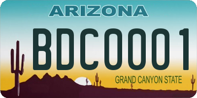 AZ license plate BDC0001