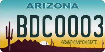 AZ license plate BDC0003