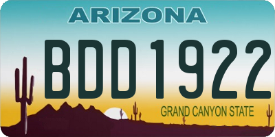 AZ license plate BDD1922