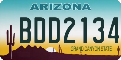 AZ license plate BDD2134