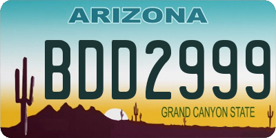 AZ license plate BDD2999
