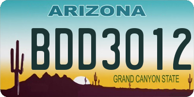 AZ license plate BDD3012