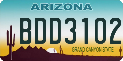 AZ license plate BDD3102
