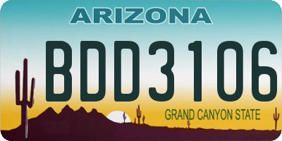 AZ license plate BDD3106
