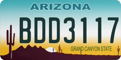AZ license plate BDD3117