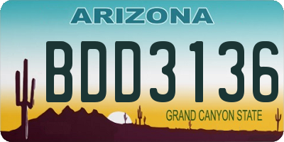 AZ license plate BDD3136