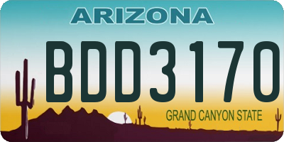 AZ license plate BDD3170
