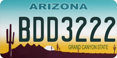 AZ license plate BDD3222