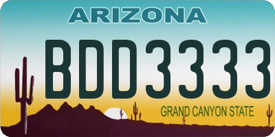 AZ license plate BDD3333