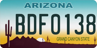 AZ license plate BDF0138