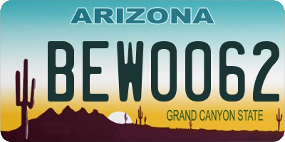 AZ license plate BEW0062