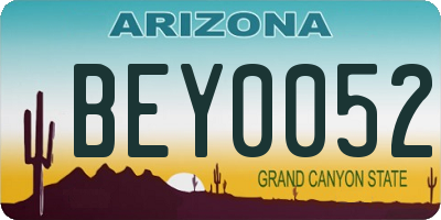 AZ license plate BEY0052