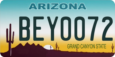 AZ license plate BEY0072