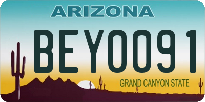 AZ license plate BEY0091
