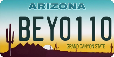AZ license plate BEY0110