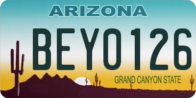 AZ license plate BEY0126