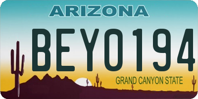 AZ license plate BEY0194