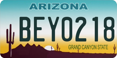 AZ license plate BEY0218
